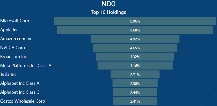 NDQ vs FANG NDQ top 10 holdings
